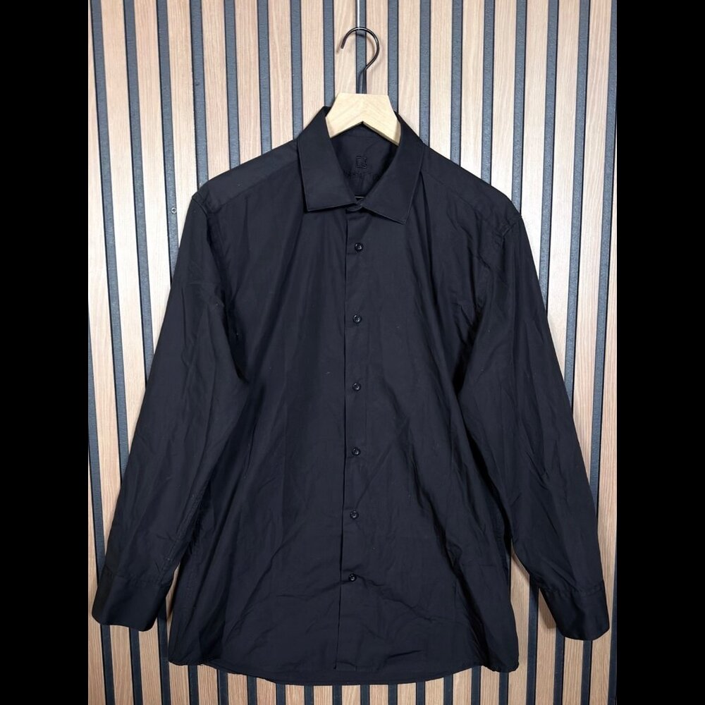 Giovanni Testi Dress Shirt 16-16.5 / 32-33 Mens Black Button Cotton Poly Collar